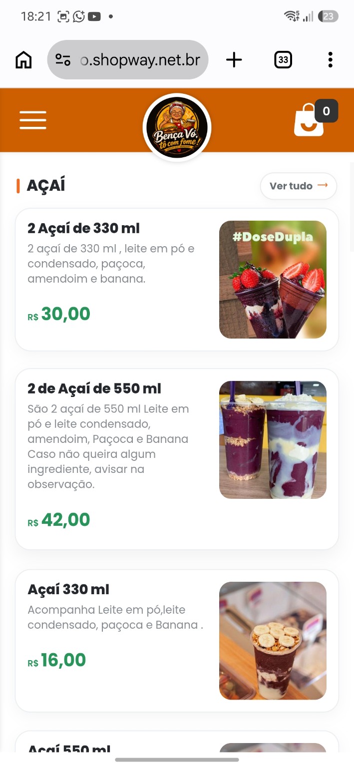 Catálogo de produtos com fotos, descrições e preços